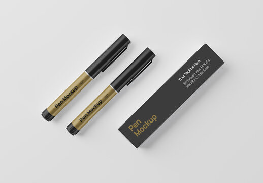 Pen and Packaging Box Mockup