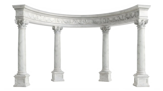 Classic white stone architectural colonnade with decorative frieze isolated on transparent background
