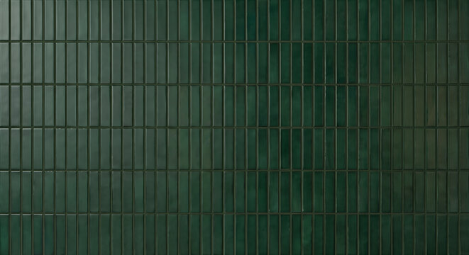 Dark green glazed ceramic mosaic finger tiles with vertical layout and subtle reflective sheen