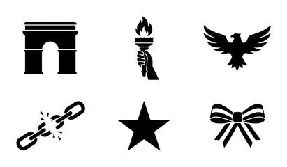 Fototapeta premium Iconic Symbols Collection: Arch, Torch, Eagle, Broken Chain, Star, Bow, Vector Graphics for Patriotism, Freedom, Achievement, Celebration