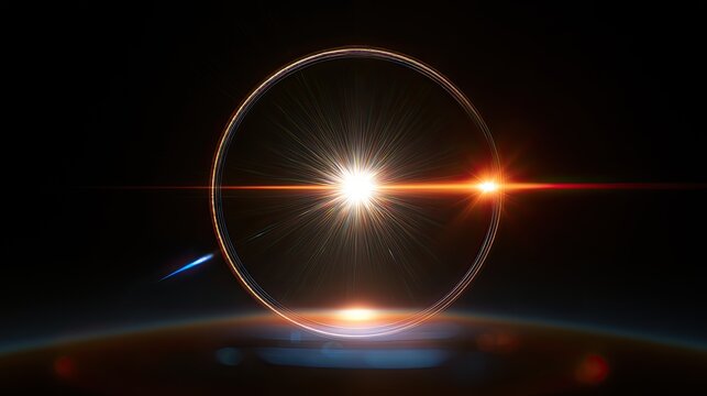 Fiery celestial ring illuminates space with a bright star and orbital horizon