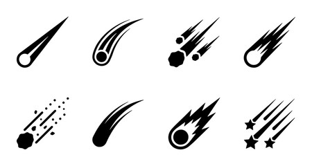 Meteor Shower Icons, Falling Stars Vector Set, Cosmic Celestial Objects, Space Astronomy Graphics, Meteorite Impact Symbols, Comet Trail Illustrations, Celestial Event Icons © Sajid