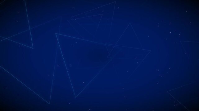 Abstract looping animation featuring glowing geometric triangles and scattered particles on a deep blue gradient background