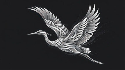 Obraz premium Abstract of a flying crane bird with intricate generated using ai line patterns wings