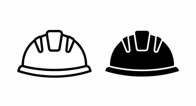 Construction hard hat outline and solid icons: Flat icon, outline, glyph, linear , logo template - SVG icon - Black Icon, PNG icon- Clipart, sticker - icon set
