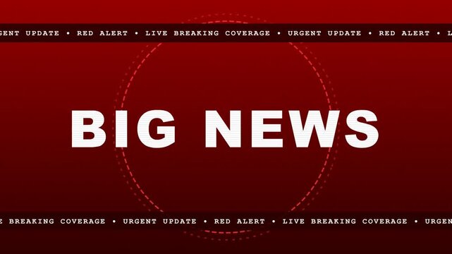 Looping breaking news graphic with bold text and scrolling alert ticker background