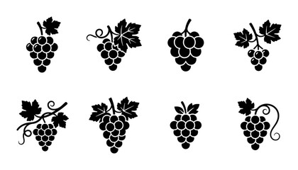 Naklejka premium Grape Clusters Vector Icons, Vineyard Fruit Silhouettes, Organic Harvest Symbols, Winery & Juice Design Elements