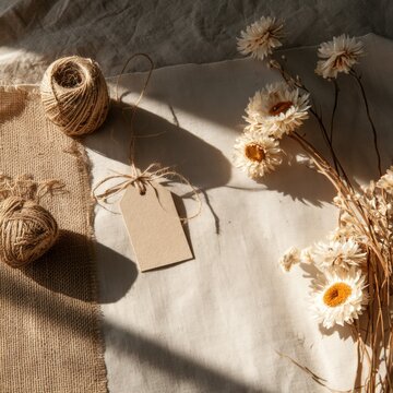 Gift Wrapping Supplies With Kraft Paper Flat Lay