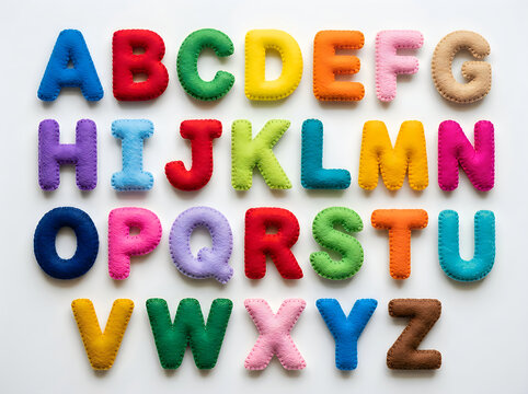 Set of colorful felt alphabet letters isolated on white background