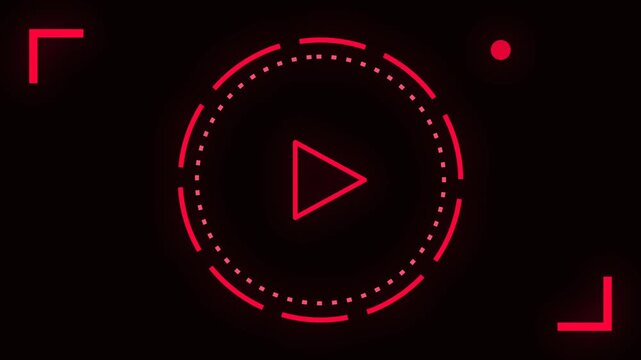 Glowing red circular play button interface with looping animation on dark background