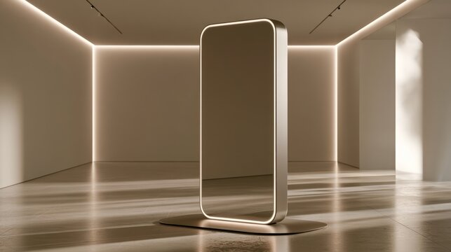 Futuristic Smart Mirror Display Station in Retail Store