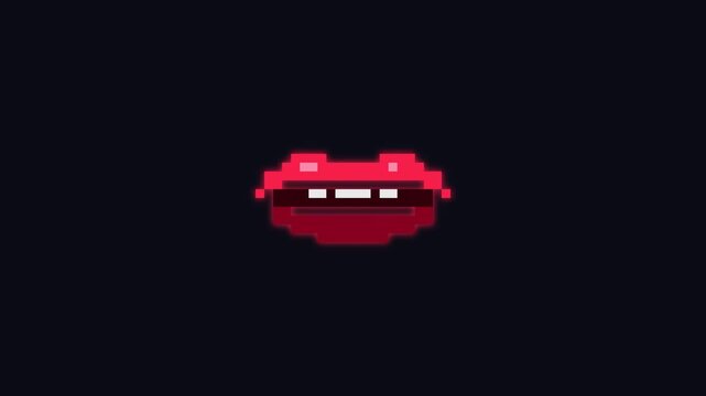 Pixelated red monster mouth with sharp teeth floating in looping animation