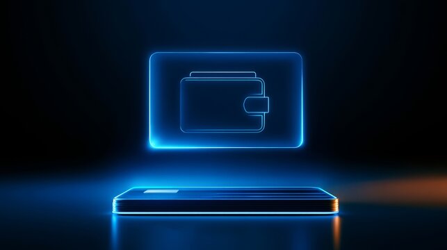 Glowing Digital Wallet Icon Above Smartphone