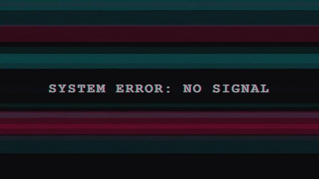 Retro television glitch displaying a system error message with colorful horizontal lines for looping animation