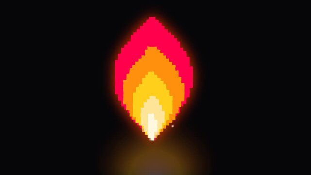Pixelated flame glowing against a dark looping background
