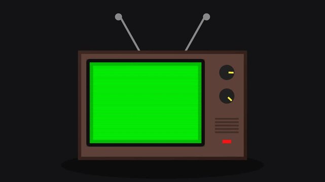 Looping animation of a vintage brown television set with antennas against a dark background