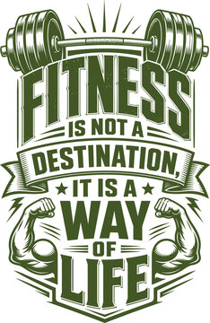 Vintage fitness quote design featuring a barbell and flexing arms. Inspire your next gym apparel project&mdash;download this powerful vector graphic today!