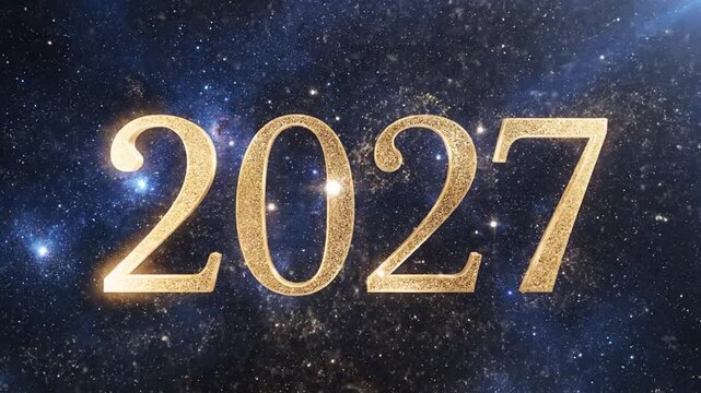 Golden sparkling 2027 number in cosmic dark space