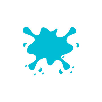 Blue water splash and liquid drop paint blot isolated on transparent background