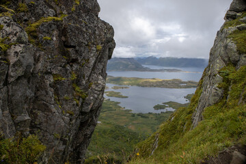 Beautiful summer landscape view of Svolvaer from Mount Floya in Lofoten, Norway © Adam