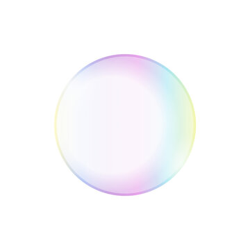 Single realistic soap bubble with rainbow reflection isolated on transparent background