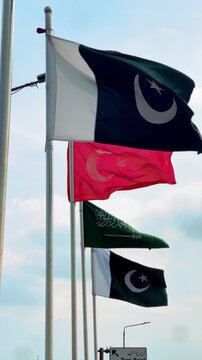 Pakistan Turkey Saudi Arabia Flags Waving, Joint Defence Agreement, Peace Security and Stability