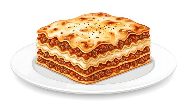 Delicious Italian Lasagna Dish with Layers of Pasta and Meat Sauce on White Plate for Restaurant Menu and Food Blogs