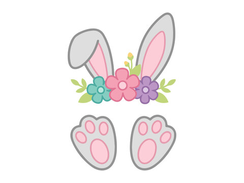 flat easter rabbit ears floral wreath and paw pads
