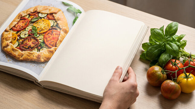 Vegetarian recipe book with fresh ingredients