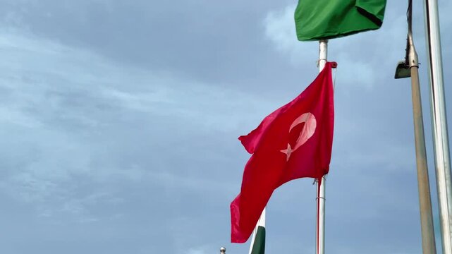 Turkey and Saudi Arabia Flags Waving, Peace Security Stability and Strategic Partnership
