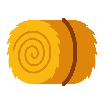 A flat vector illustration of a round golden hay bale on a white background.