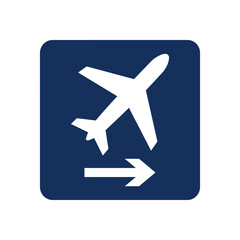 Fototapeta premium White Airplane Icon with Directional Arrow on Blue Background