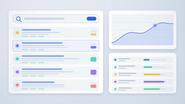 Abstract animated search results climbing the rankings drawn as blue and cyan lines and dots on a bright, clean light background. Seamless looping 4K motion graphics video with free space for text, id