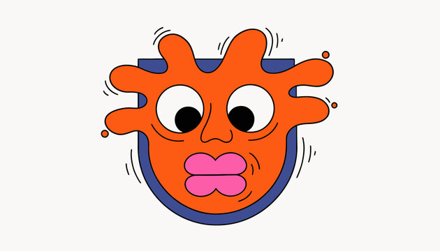 Surprised Orange Blob Character with Large Lips and Wide Eyes on White Background