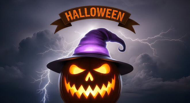 A spooky and magical halloween night with jack o' lanterns witches and a mysterious