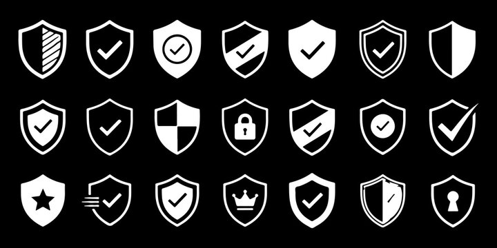 Shield check mark icon or security shield protection icon with tick symbol vector.
