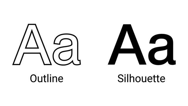 Alphabetical Diversity: Two distinct styles of the letter 'A', one presented as an outline and the other as a solid silhouette, showcasing fundamental typography.