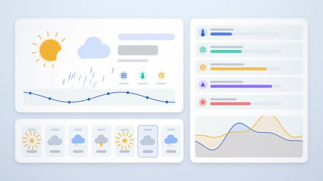 Abstract animated weather forecast across the coming days drawn as amber and orange lines and dots on a bright, clean light background. Seamless looping 4K motion graphics video with free space for te