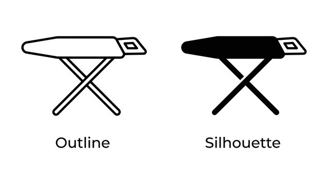 Ironing Board Outline and Silhouette: A clear comparison showcasing an ironing board in both outline and silhouette form, perfect for design elements and instructions.
