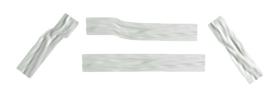 Set of white adhesive tape strips isolated on white background with adhesive