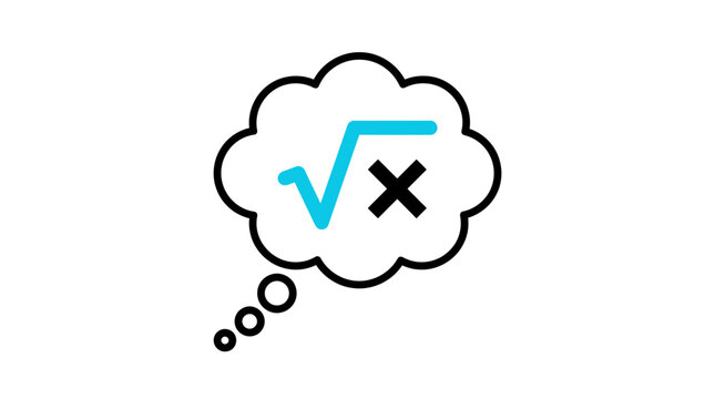 Abstract mathematical thought bubble icon with square root symbol and X, representing problem-solving and scientific thinking