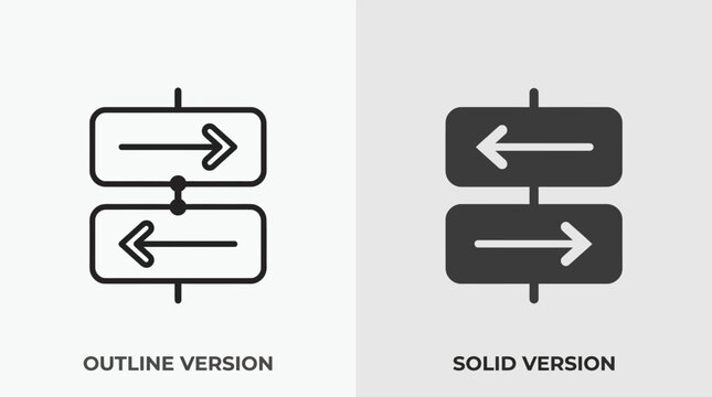Modern sort arrows icon. User interface symbol for reordering, vertical alignment, and two-way direction in outline and solid styles.