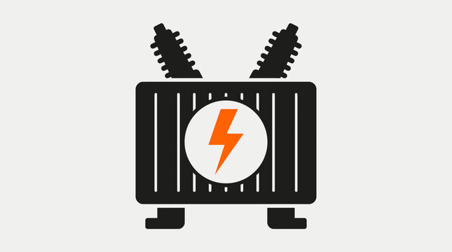 Electrical Power Transformer Icon Illustration with Lightning Bolt Symbol. Energy Distribution, High Voltage Electricity