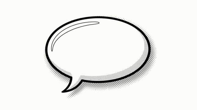 Empty speech bubble in comic pop art style with halftone shadow. Blank communication balloon for text and conversation.