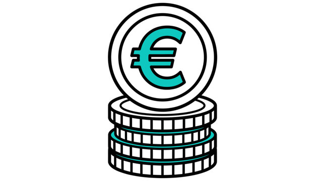 Euro currency coin stack icon, financial growth and money concept illustration, European economy and payment symbol graphic