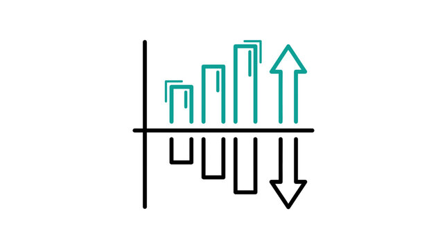 Business growth and decline bar graph showing statistical data analysis, financial trends, performance report, and economic market fluctuations.