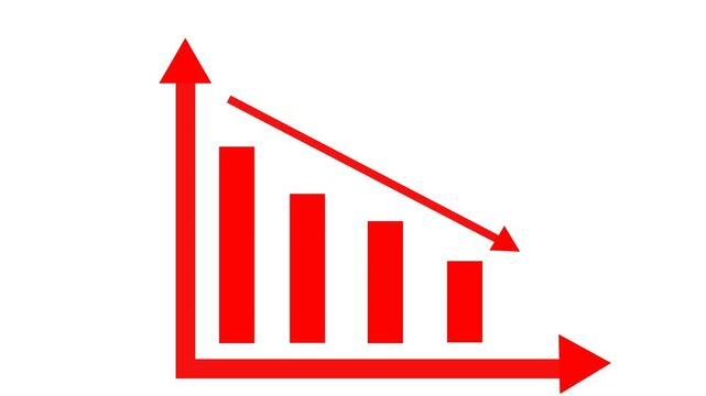 3D Business loss Graph with downward Arrow on White Background for Finance, Investment, Market Success, Profit, Progress, Data Analysis and Financial Growth
