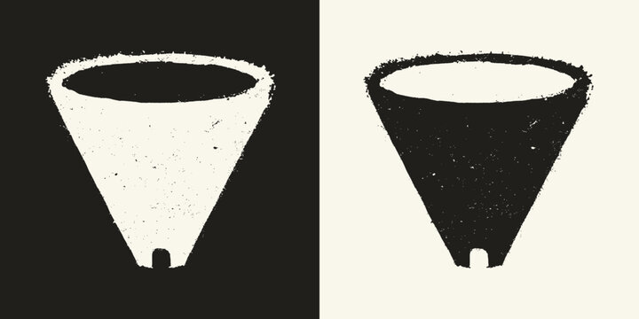 Minimalist Distressed Funnel Icons in Black and White Textured Grunge Style