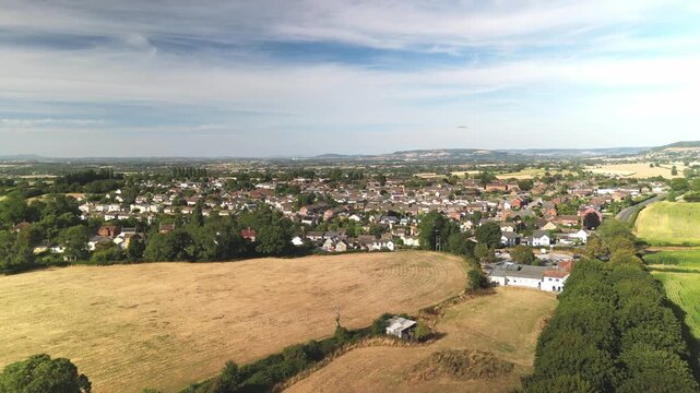 Drone Flight Over Dursley Town, England &ndash; Aerial View of Residential Rooftops