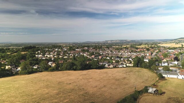 Drone Flight Over Dursley Town, England &ndash; Aerial View of Residential Rooftops